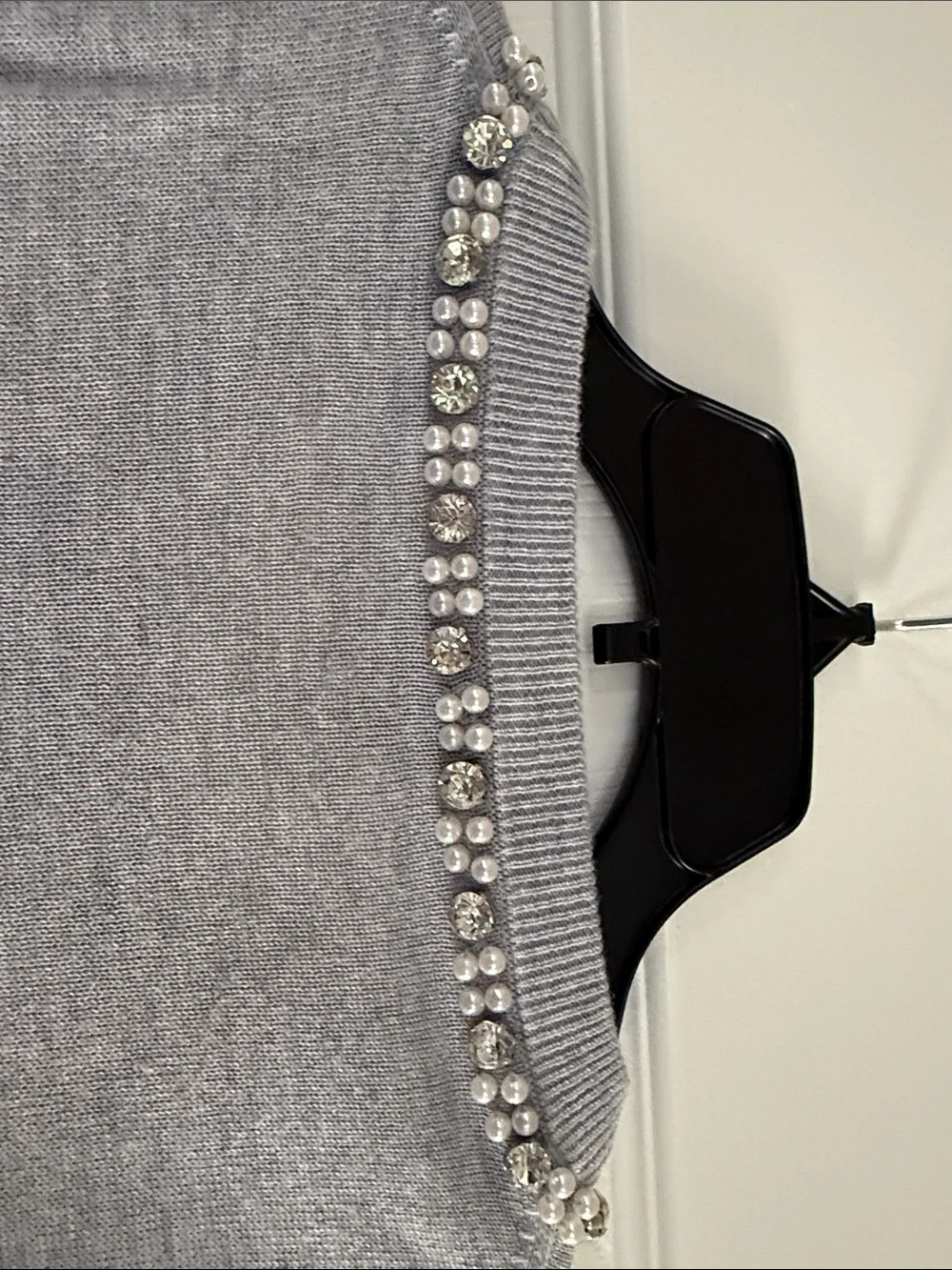 kate spade Light Gray Jeweled Neck Short Sleeve Sweater
